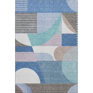 HomeRoots 10' X 14' Sky Blue Teal Ivory Geometric Area Rug - Washable, UV Protected, Durable for Busy Homes 696584