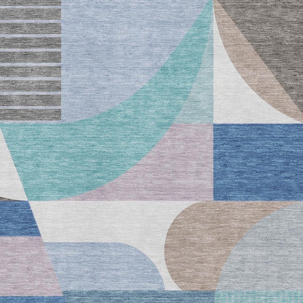 HomeRoots 10' X 14' Sky Blue Teal Ivory Geometric Area Rug - Washable, UV Protected, Durable for Busy Homes 696584
