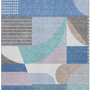 HomeRoots 10' X 14' Sky Blue Teal Ivory Geometric Area Rug - Washable, UV Protected, Durable for Busy Homes 696584