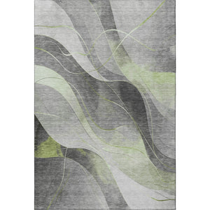 HomeRoots 5' X 8' Artichoke Green Gray Silver Abstract Area Rug – Washable, UV-Protected, Durable for Homes 696586
