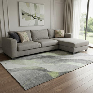 HomeRoots 8' X 10' Stylish Artichoke Green Gray Silver Abstract Washable Area Rug with UV Protection & Durability 696588