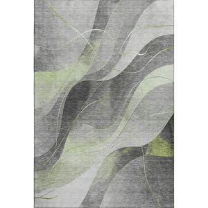 HomeRoots 8' X 10' Stylish Artichoke Green Gray Silver Abstract Washable Area Rug with UV Protection & Durability 696588