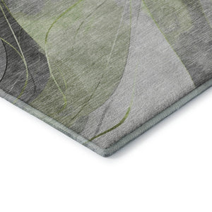 HomeRoots 8' X 10' Stylish Artichoke Green Gray Silver Abstract Washable Area Rug with UV Protection & Durability 696588