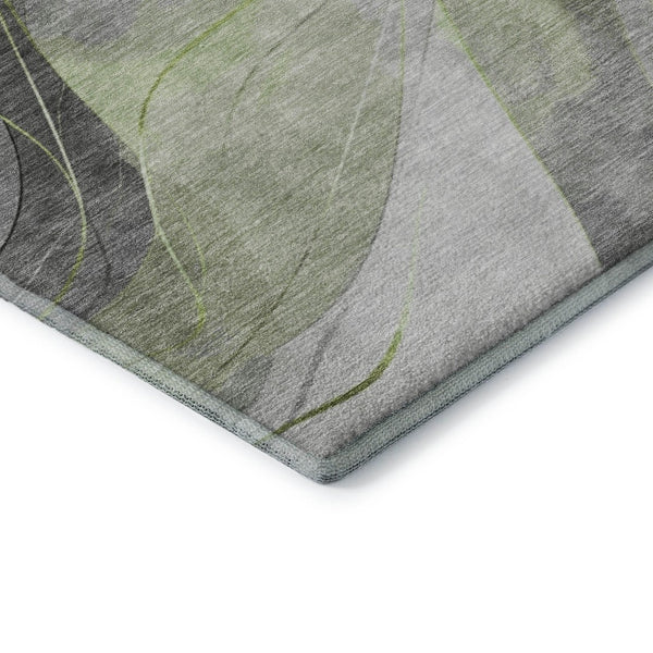 HomeRoots 8' X 10' Stylish Artichoke Green Gray Silver Abstract Washable Area Rug with UV Protection & Durability 696588