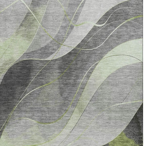 HomeRoots 8' X 10' Stylish Artichoke Green Gray Silver Abstract Washable Area Rug with UV Protection & Durability 696588