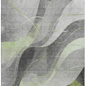 HomeRoots 8' X 10' Stylish Artichoke Green Gray Silver Abstract Washable Area Rug with UV Protection & Durability 696588