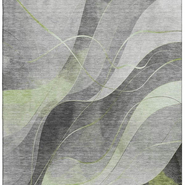 HomeRoots 8' X 10' Stylish Artichoke Green Gray Silver Abstract Washable Area Rug with UV Protection & Durability 696588