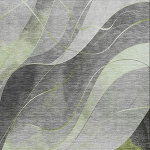 HomeRoots 9' X 12' Artichoke Green Abstract Area Rug - Washable, Stain-Resistant with UV Protection for Modern Homes 696589