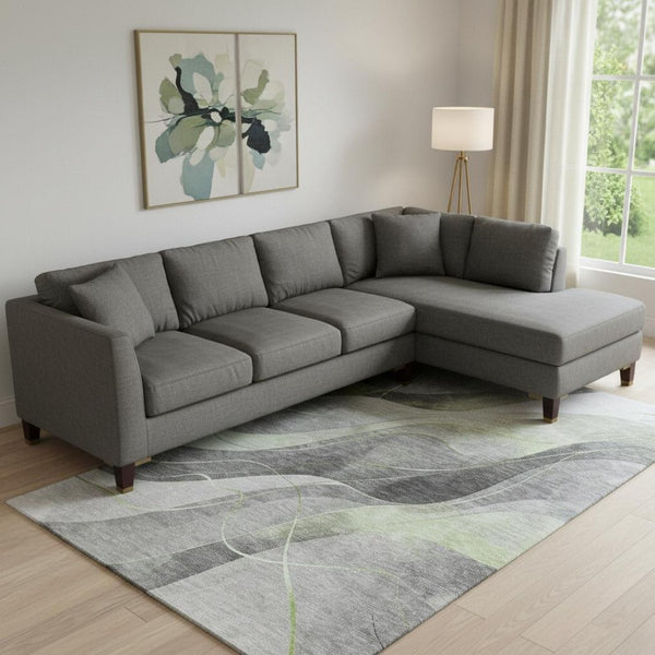 HomeRoots 10' X 14' Artichoke Green Gray Silver Abstract Area Rug - Washable, UV-Protected, Modern Style! 696590