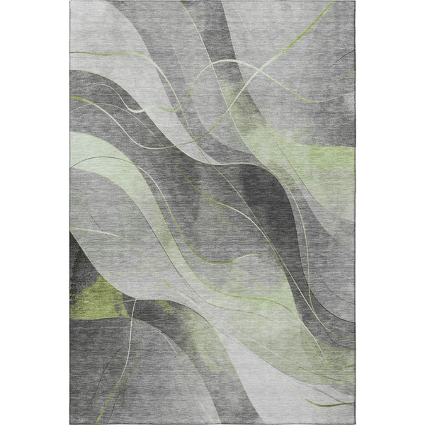 HomeRoots 10' X 14' Artichoke Green Gray Silver Abstract Area Rug - Washable, UV-Protected, Modern Style! 696590