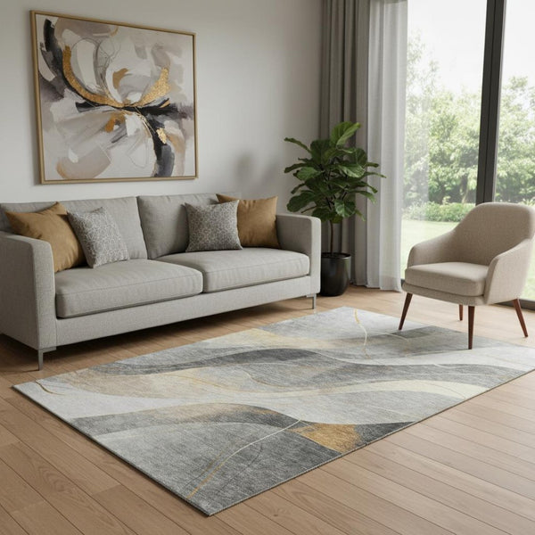 HomeRoots 5' X 8' Abstract Gray Silver Coral Washable Area Rug with UV Protection - Stylish & Durable Design 696592