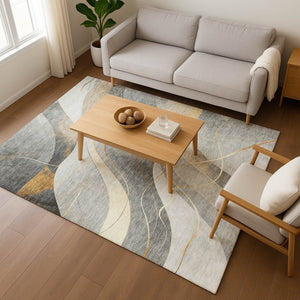 HomeRoots 5' X 8' Abstract Gray Silver Coral Washable Area Rug with UV Protection - Stylish & Durable Design 696592