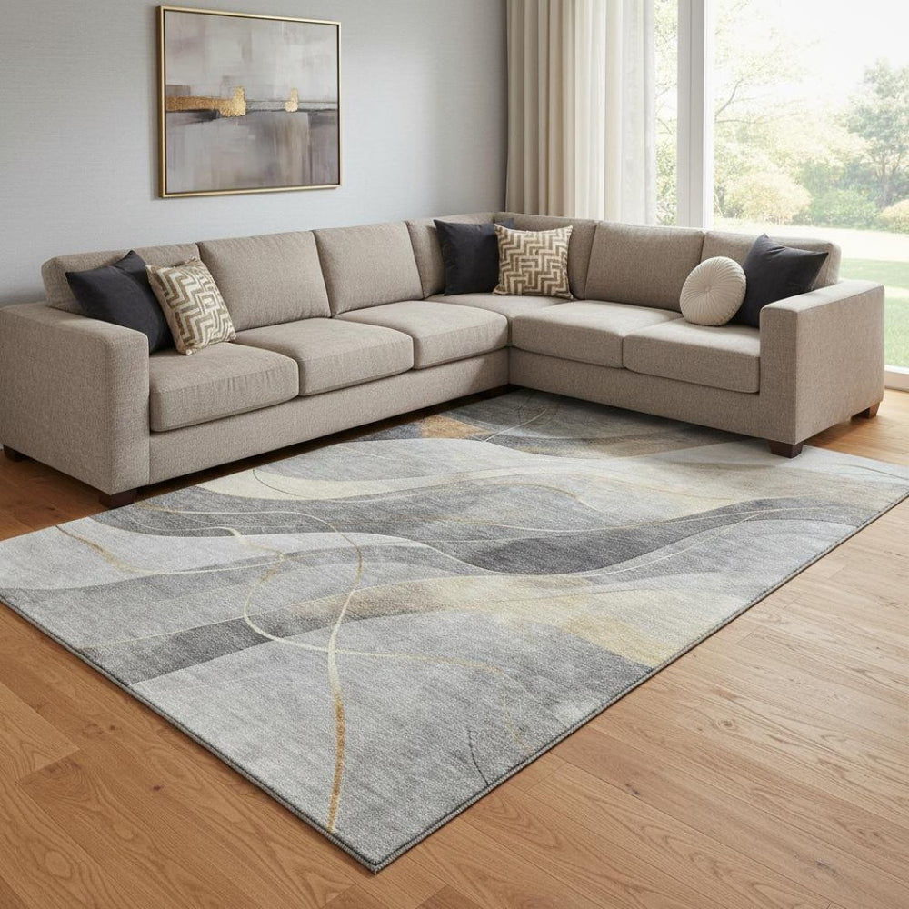 HomeRoots 8' X 10' Washable Area Rug in Gray-Silver & Coral - UV Protected, Stain Resistant & Non-Slip Design 696594