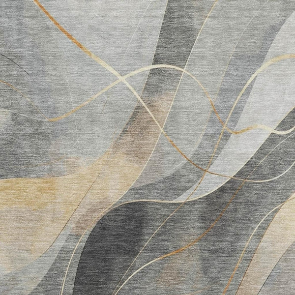 HomeRoots 8' X 10' Washable Area Rug in Gray-Silver & Coral - UV Protected, Stain Resistant & Non-Slip Design 696594