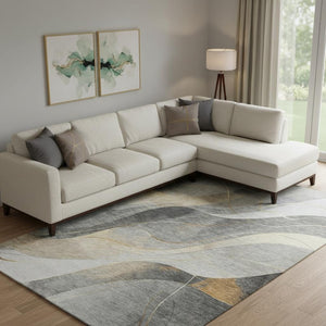 HomeRoots 9' X 12' Gray Silver and Coral Abstract Area Rug - Washable, UV Protected, Durable for High-Traffic Spaces 696595