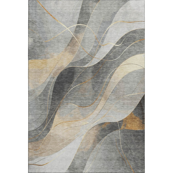 HomeRoots 10' X 14' Gray-Silver & Coral Abstract Washable Area Rug - UV Protected, Durable & Low Maintenance! 696596