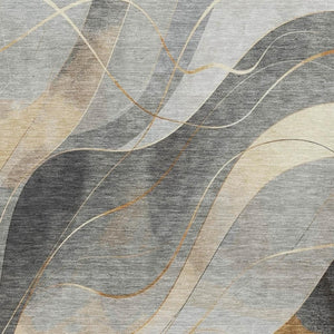 HomeRoots 10' X 14' Gray-Silver & Coral Abstract Washable Area Rug - UV Protected, Durable & Low Maintenance! 696596
