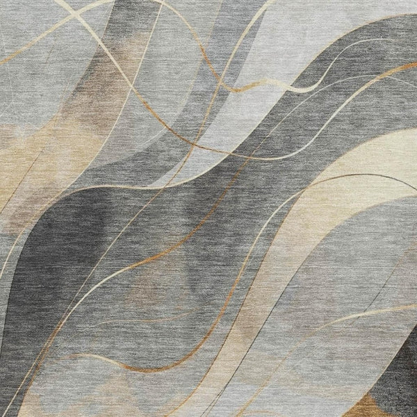 HomeRoots 10' X 14' Gray-Silver & Coral Abstract Washable Area Rug - UV Protected, Durable & Low Maintenance! 696596