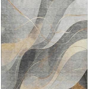 HomeRoots 10' X 14' Gray-Silver & Coral Abstract Washable Area Rug - UV Protected, Durable & Low Maintenance! 696596