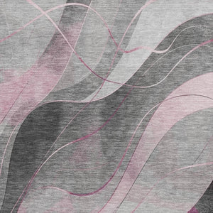 HomeRoots 5' X 8' Washable Pink Gray Silver Abstract Area Rug with UV Protection - Stylish, Durable, Non-Slip 696598