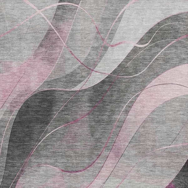 HomeRoots 5' X 8' Washable Pink Gray Silver Abstract Area Rug with UV Protection - Stylish, Durable, Non-Slip 696598
