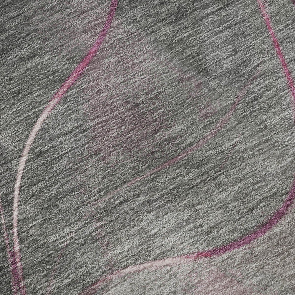 HomeRoots 8' Modern Pink Gray Silver Abstract Washable Round Rug with UV Protection for High-Traffic Areas 696599