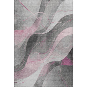 HomeRoots 8' X 10' Abstract Pink Gray Silver Area Rug – Washable, Stain-Resistant, UV Protected for Durability 696600