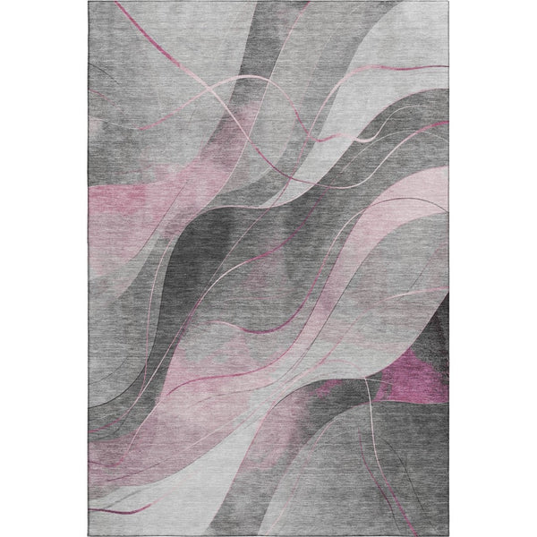 HomeRoots 8' X 10' Abstract Pink Gray Silver Area Rug – Washable, Stain-Resistant, UV Protected for Durability 696600
