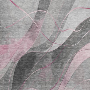 HomeRoots 8' X 10' Abstract Pink Gray Silver Area Rug – Washable, Stain-Resistant, UV Protected for Durability 696600
