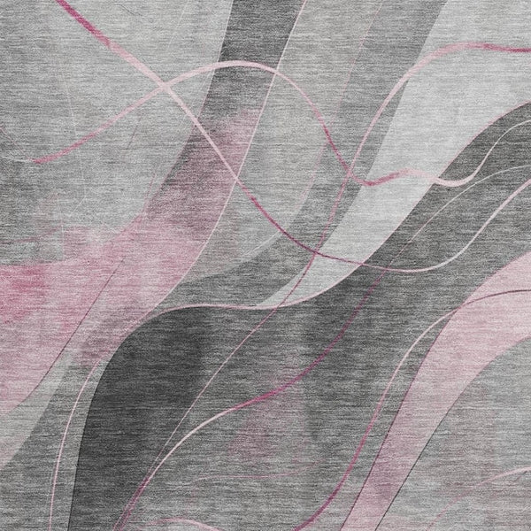 HomeRoots 8' X 10' Abstract Pink Gray Silver Area Rug – Washable, Stain-Resistant, UV Protected for Durability 696600