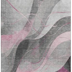 HomeRoots 8' X 10' Abstract Pink Gray Silver Area Rug – Washable, Stain-Resistant, UV Protected for Durability 696600