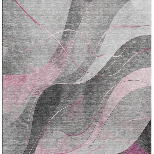 HomeRoots 8' X 10' Abstract Pink Gray Silver Area Rug – Washable, Stain-Resistant, UV Protected for Durability 696600