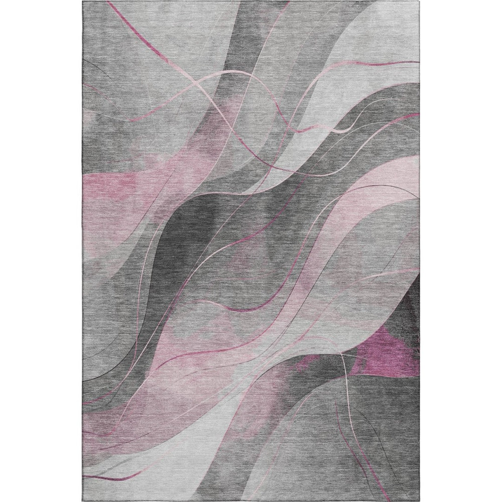 HomeRoots 9' X 12' Pink Gray Silver Abstract Area Rug - Washable, UV Protected, Modern Design for Busy Homes 696601