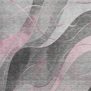 HomeRoots 9' X 12' Pink Gray Silver Abstract Area Rug - Washable, UV Protected, Modern Design for Busy Homes 696601