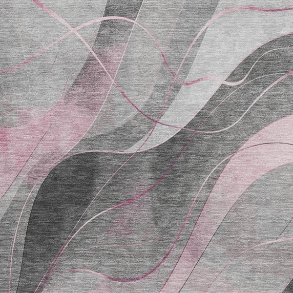 HomeRoots 9' X 12' Pink Gray Silver Abstract Area Rug - Washable, UV Protected, Modern Design for Busy Homes 696601