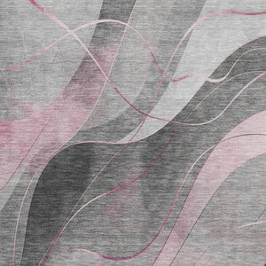 HomeRoots 10' X 14' Washable Abstract Area Rug in Pink, Gray & Silver - UV Protected & Stain Resistant Design 696602