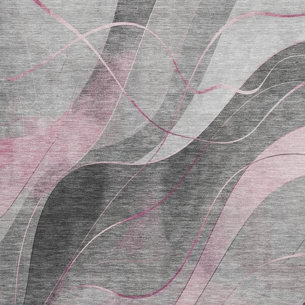 HomeRoots 10' X 14' Washable Abstract Area Rug in Pink, Gray & Silver - UV Protected & Stain Resistant Design 696602