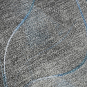 HomeRoots 8' Sky Blue Gray Silver Abstract Round Rug - Washable, UV Protected, Durable for High Traffic Areas 696605