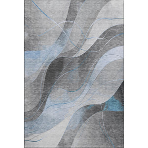 HomeRoots 8' X 10' Sky Blue Gray Silver Abstract Area Rug - Washable, UV-Protected, Durable, Modern Design 696606