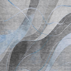 HomeRoots 8' X 10' Sky Blue Gray Silver Abstract Area Rug - Washable, UV-Protected, Durable, Modern Design 696606