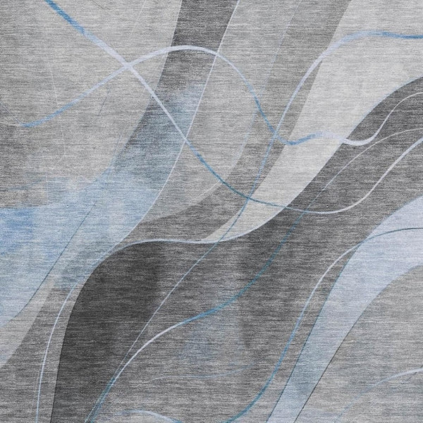 HomeRoots 8' X 10' Sky Blue Gray Silver Abstract Area Rug - Washable, UV-Protected, Durable, Modern Design 696606