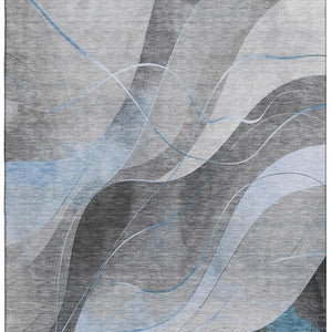 HomeRoots 8' X 10' Sky Blue Gray Silver Abstract Area Rug - Washable, UV-Protected, Durable, Modern Design 696606