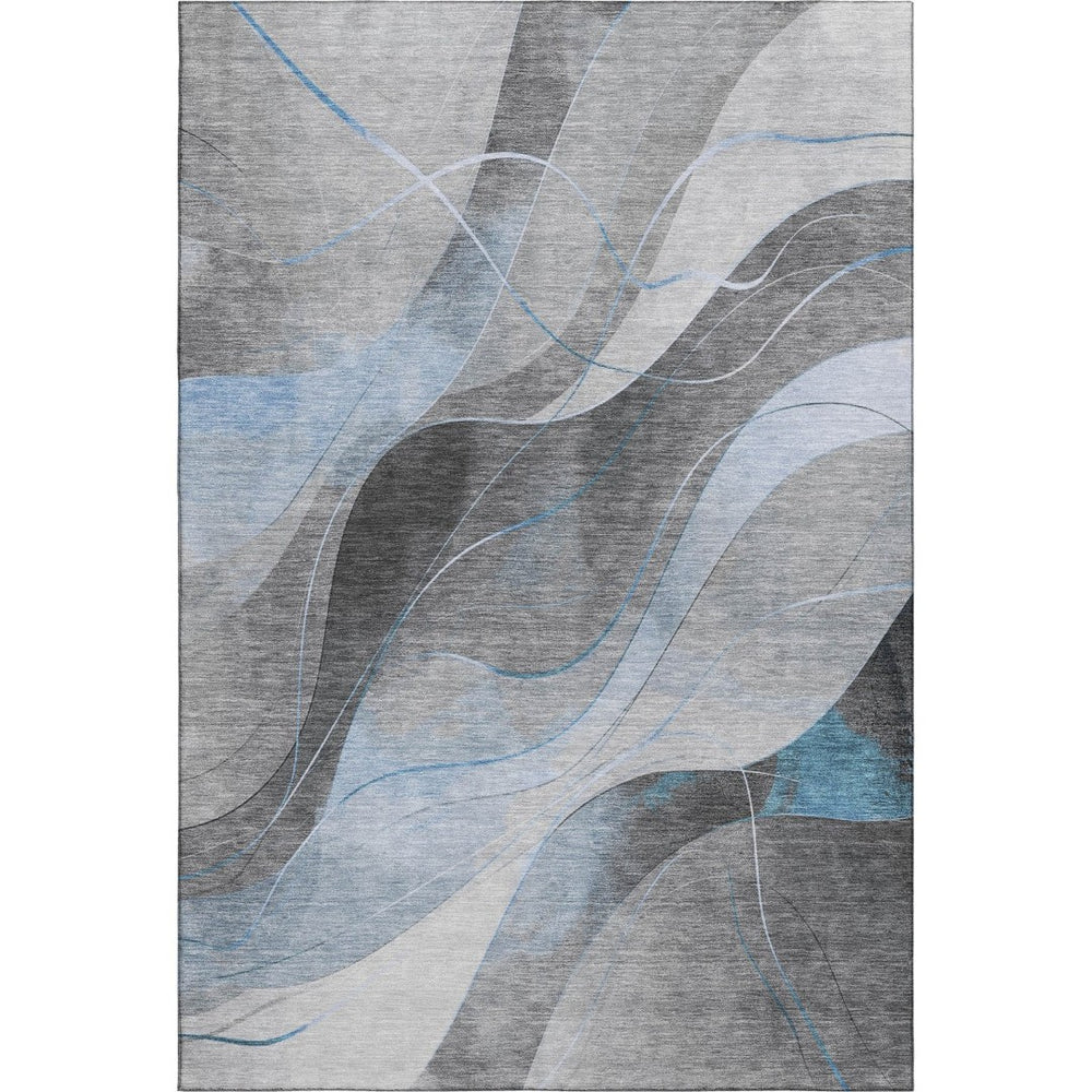 HomeRoots 9' X 12' Sky Blue Gray Silver Abstract Area Rug - Durable, Washable, UV Protected & Non-Slip Design 696607