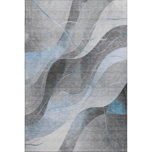 HomeRoots 9' X 12' Sky Blue Gray Silver Abstract Area Rug - Durable, Washable, UV Protected & Non-Slip Design 696607