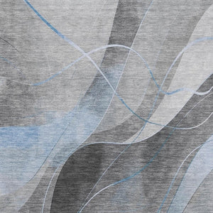 HomeRoots 9' X 12' Sky Blue Gray Silver Abstract Area Rug - Durable, Washable, UV Protected & Non-Slip Design 696607