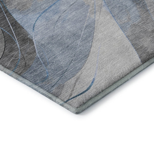 HomeRoots 10' Abstract Washable Area Rug in Sky Blue, Gray & Silver - UV Protected, Non-Slip for Family Spaces 696608