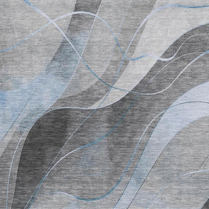 HomeRoots 10' Abstract Washable Area Rug in Sky Blue, Gray & Silver - UV Protected, Non-Slip for Family Spaces 696608