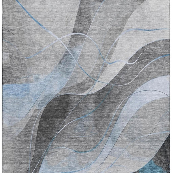 HomeRoots 10' Abstract Washable Area Rug in Sky Blue, Gray & Silver - UV Protected, Non-Slip for Family Spaces 696608