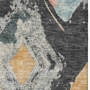 HomeRoots 5' X 8' Modern Charcoal Gold Coral Abstract Geometric Area Rug - Washable, UV Protected & Stylish! 696610