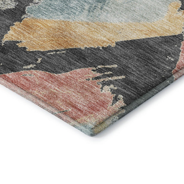HomeRoots 8' Charcoal Gold Coral Abstract Geometric Round Rug - Washable, UV Protected, Durable Design for Style 696611